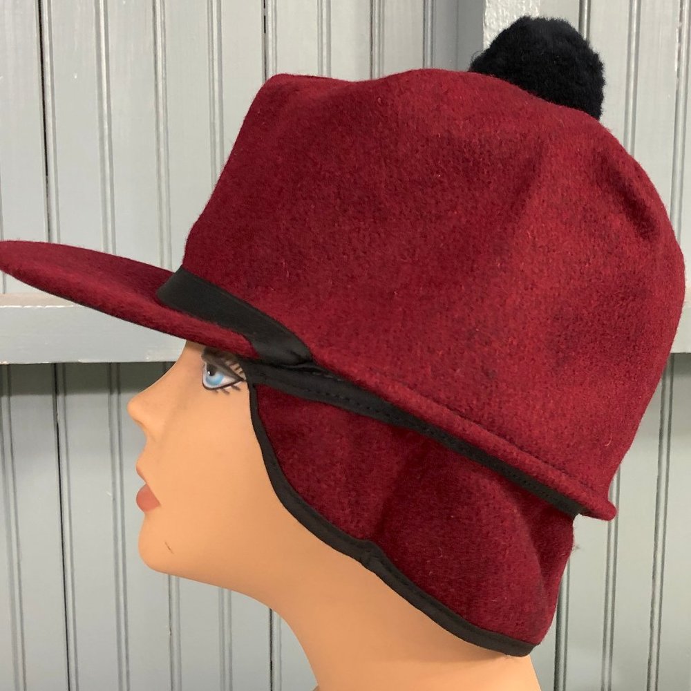 Wool 7 7/8 Pom Scotch Winter Hat Ear Flaps Langenberg Made USA